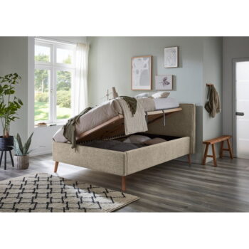 Béžová čalúnená dvojlôžková posteľ s úložným priestorom s roštom 140x200 cm Riva – Meise Möbel - Image 3