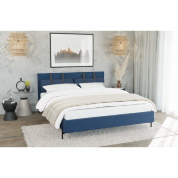 Tmavomodrá čalúnená dvojlôžková posteľ s roštom 180x200 cm Tulsa – Ropez - Image 5