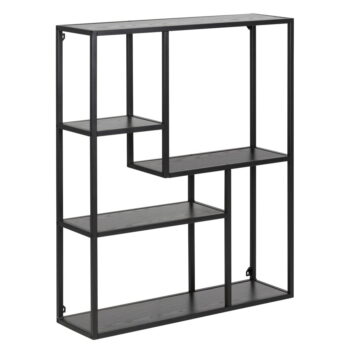 Čierna nástenná knižnica v dekore jaseňa 75x91 cm Seaford – Actona - Image 2