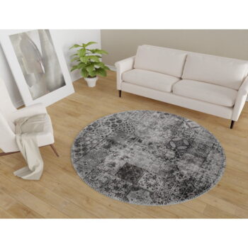 Sivý umývateľný okrúhly koberec ø 120 cm – Vitaus - Image 2