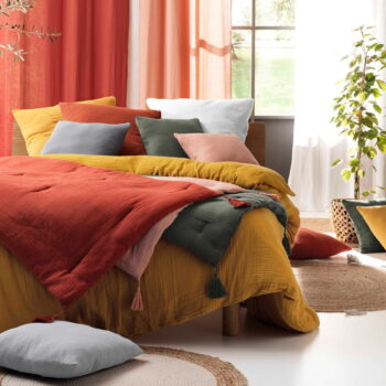 Žlté predĺžené mušelínové obliečky na dvojlôžko 240x260 cm Angelia – douceur d'intérieur - Image 3
