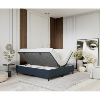Tmavomodrá čalúnená dvojlôžková posteľ s úložným priestorom 180x200 cm Tate – Maison de Rêve - Image 4