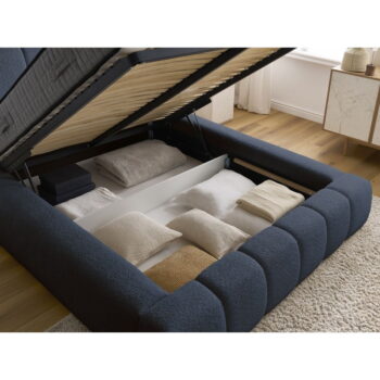 Tmavomodrá čalúnená dvojlôžková posteľ s úložným priestorom s roštom 140x190 cm Denali – Bobochic Paris – Obrázok 8