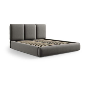 Sivá zamatová čalúnená dvojlôžková posteľ s úložným priestorom s roštom 140x200 cm Brody – Mazzini Beds