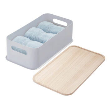 Sivý úložný box s vekom z dreva paulownia iDesign Eco Handled, 21,3 x 43 cm - Image 4