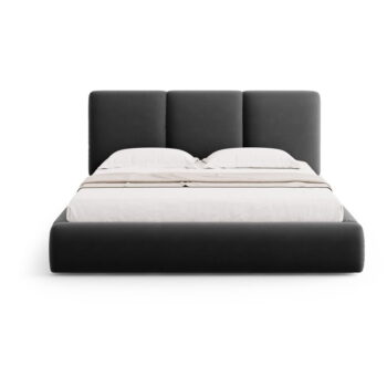 Tmavosivá zamatová čalúnená dvojlôžková posteľ s úložným priestorom s roštom 140x200 cm Brody – Mazzini Beds - Image 2