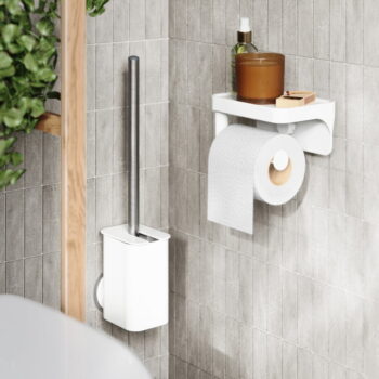 Biely samodržiaci držiak na toaletný papier z recyklovaného plastu Flex Adhesive – Umbra - Image 5