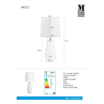Biela stolová lampa Markslöjd Nicci, ø 19 cm – Obrázok 2