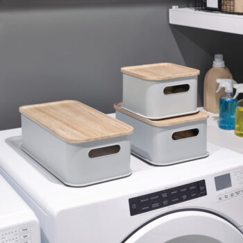 Sivý úložný box s vekom z dreva paulownia iDesign Eco Handled, 21,3 x 43 cm - Image 6