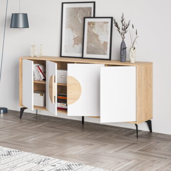 Nízka komoda v dekore duba v bielo-prírodnej farbe 180x82 cm Vae – Marckeric – Obrázok 6