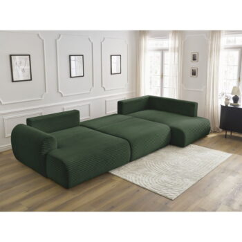 Tmavozelená menčestrová rozkladacia rohová pohovka (ľavý roh/do "U") Lucien – Bobochic Paris - Image 11