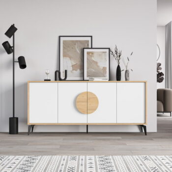 Nízka komoda v dekore duba v bielo-prírodnej farbe 180x82 cm Vae – Marckeric – Obrázok 4