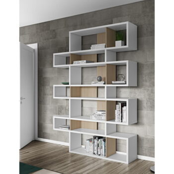 Biela knižnica so svetlohnedými detailmi TemaHome London, výška 220 cm - Image 2