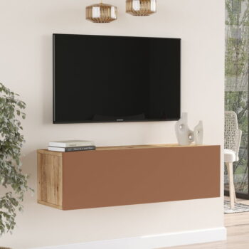TV stolík v dekore borovice v tehlovo-prírodnej farbe 140x30x32 cm – Kalune Design - Image 3