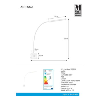 Biele nástenné svietidlo Markslöjd Antenna 1L - Image 3