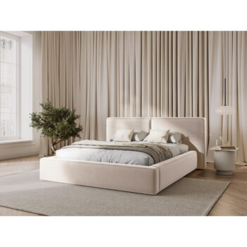 Krémová zamatová čalúnená dvojlôžková posteľ s úložným priestorom s roštom 200x200 cm Arendal – Cosmopolitan Design - Image 2