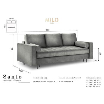 Čierna zamatová rozkladacia pohovka Milo Casa Santo - Image 3