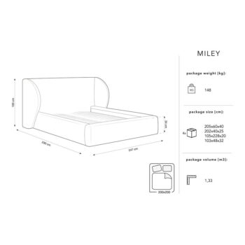 Svetlosivá čalúnená dvojlôžková posteľ s úložným priestorom s roštom 200x200 cm Miley – Micadoni Home - Image 7