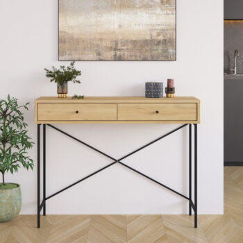 Konzolový stolík s doskou v dubovom dekore v prírodnej farbe 35x110 cm Titan – Marckeric – Obrázok 5