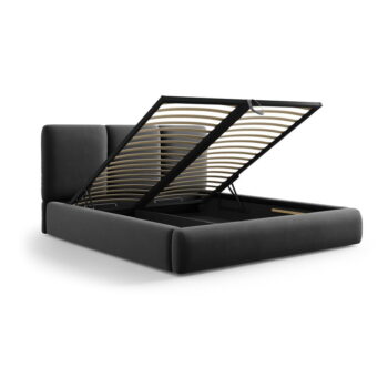 Tmavosivá zamatová čalúnená dvojlôžková posteľ s úložným priestorom s roštom 140x200 cm Brody – Mazzini Beds - Image 3