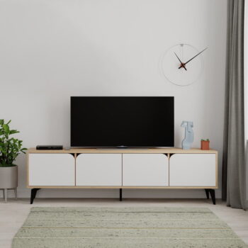 TV stolík v dekore duba v bielo-prírodnej farbe 180x51 cm Nola – Marckeric - Image 11