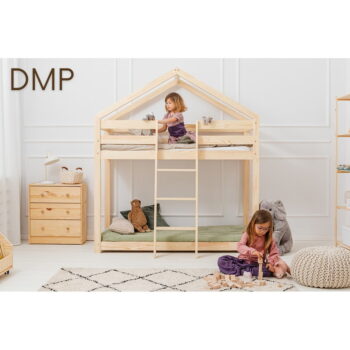 Domčeková poschodová detská posteľ z borovicového dreva 90x200 cm v prírodnej farbe Mila DMP – Adeko – Obrázok 4