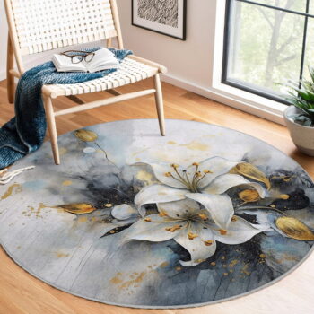 Modro-sivý prateľný okrúhly koberec ø 120 cm Golden Lilly – Mila Home – Obrázok 10