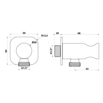 Mosadzný diel na pripojenie sprchy v lesklo striebornej farbe – Sapho - Image 2