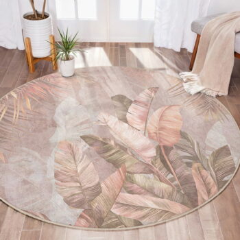 Svetloružový prateľný okrúhly koberec ø 150 cm Dusty Leaves – Mila Home - Image 3