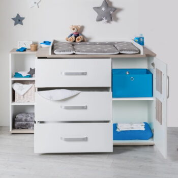 Biela nízka detská komoda v dekore brestu s prebaľovacím pultom 117x102 cm Moritz – Roba - Image 5