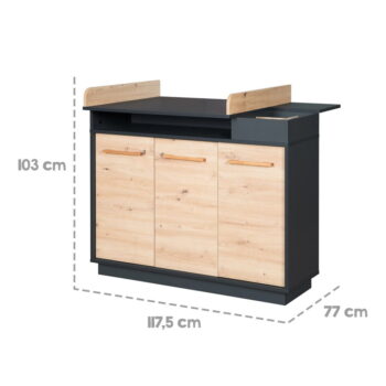 Antracitovosivá/v prírodnej farbe nízka detská komoda v dekore duba s prebaľovacím pultom 118x103 cm Lenn – Roba - Image 2