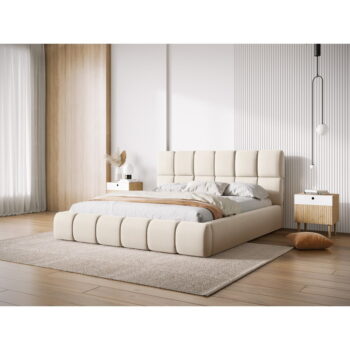 Krémová zamatová čalúnená dvojlôžková posteľ s úložným priestorom s roštom 200x200 cm Bellis – Micadoni - Image 2