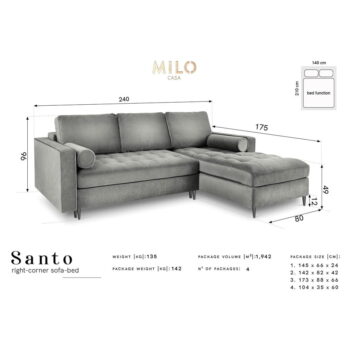 Modrá zamatová rozkladacia rohová pohovka Milo Casa Santo, pravý roh - Image 2
