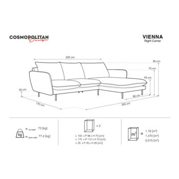 Béžová zamatová rohová pohovka Cosmopolitan Design Vienna, pravý roh - Image 9