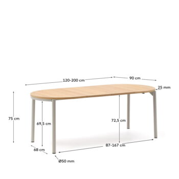 Rozkladací jedálenský stôl s doskou v dubovom dekore v prírodnej farbe 90x120 cm Montuiri – Kave Home - Image 8