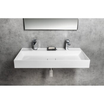 Biele dvojumývadlo z liateho mramoru 96x44 cm Godiva – Sapho - Image 3