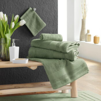 Kaki froté bavlnený uterák 50x90 cm Tendresse – douceur d'intérieur - Image 4
