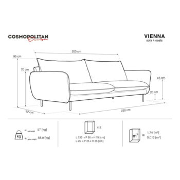Modrá zamatová pohovka 230 cm Vienna - Cosmopolitan Design - Image 6