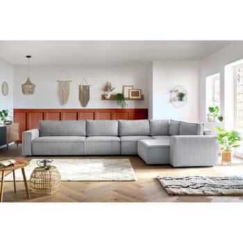 Svetlosivá menčestrová rohová pohovka (pravý roh) Nihad modular – Bobochic Paris - Image 4