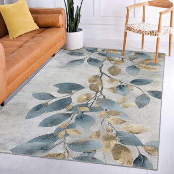 Prateľný koberec vo svetlomodrej a zlatej farbe 80x150 cm Golden Leaves – Mila Home - Image 10