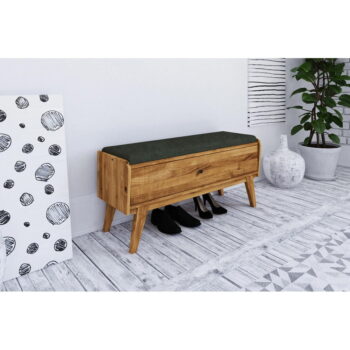 Lavica s úložným priestorom z dubového dreva so zeleným sedákom Retro - The Beds - Image 3