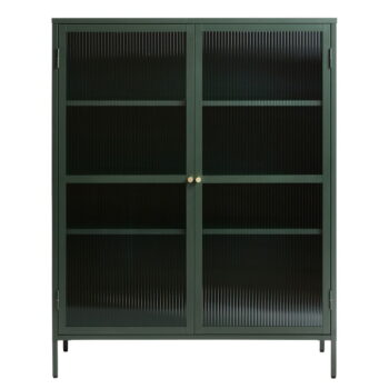 Zelená kovová vitrína Unique Furniture Bronco, výška 140 cm