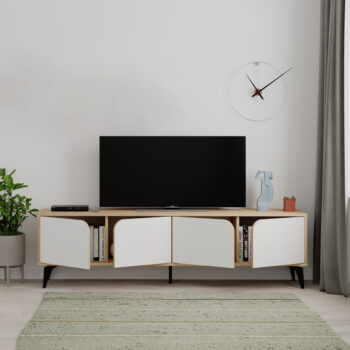 TV stolík v dekore duba v bielo-prírodnej farbe 180x51 cm Nola – Marckeric - Image 2