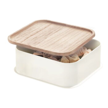 Biely úložný box s vekom z dreva paulownia iDesign Eco, 21,3 x 21,3 cm - Image 2