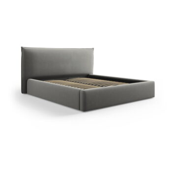 Sivá čalúnená dvojlôžková posteľ s úložným priestorom a roštom 160x200 cm Elio – Milo Casa