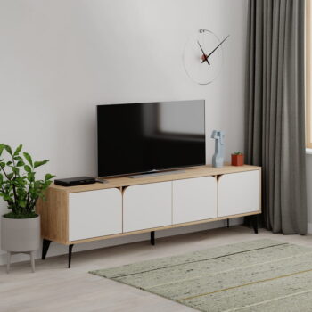 TV stolík v dekore duba v bielo-prírodnej farbe 180x51 cm Nola – Marckeric - Image 3