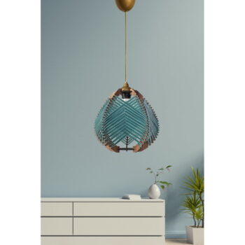 Závesné svietidlo v modro-prírodnej farbe s textilným tienidlom ø 25 cm – Opviq lights - Image 2