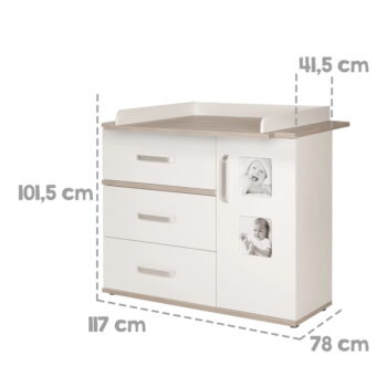 Biela nízka detská komoda v dekore brestu s prebaľovacím pultom 117x102 cm Moritz – Roba - Image 7