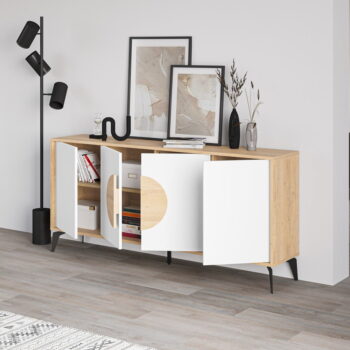 Nízka komoda v dekore duba v bielo-prírodnej farbe 180x82 cm Vae – Marckeric – Obrázok 3