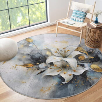 Modro-sivý prateľný okrúhly koberec ø 120 cm Golden Lilly – Mila Home – Obrázok 11